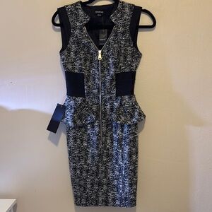 Bebe Black and White Peplum Sheath Dress